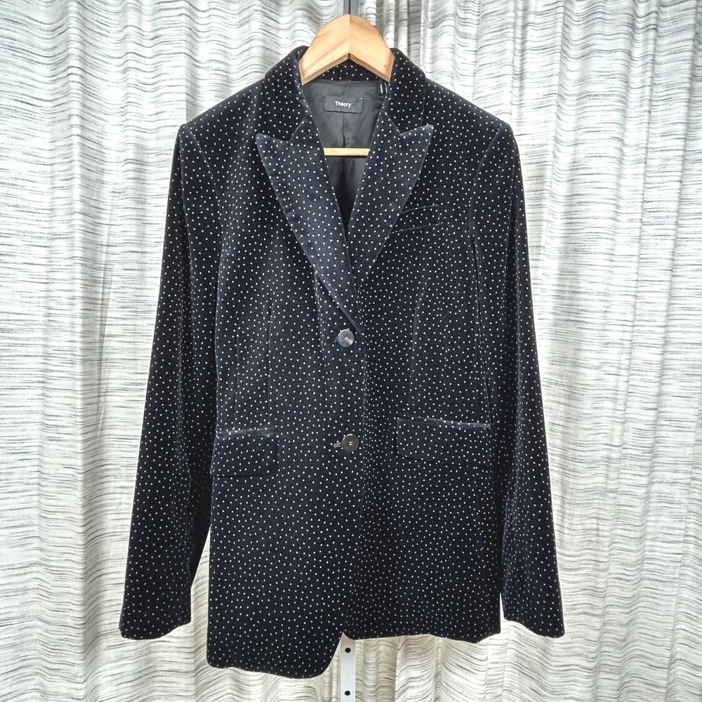 Theory Blazer Black Womens Size 10 Andorie Dot Velvet Polka Dot EUC Large